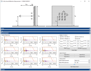 Analysesoftware "AcoustiStudio - Modul Schallabsoption In Situ" zur Messung von Schallreflexionsindex und Schallabsorptionsgrad an Lärmschutzwand mit Schallabsorptionsmessgerät AcoustiAdrienne in situ